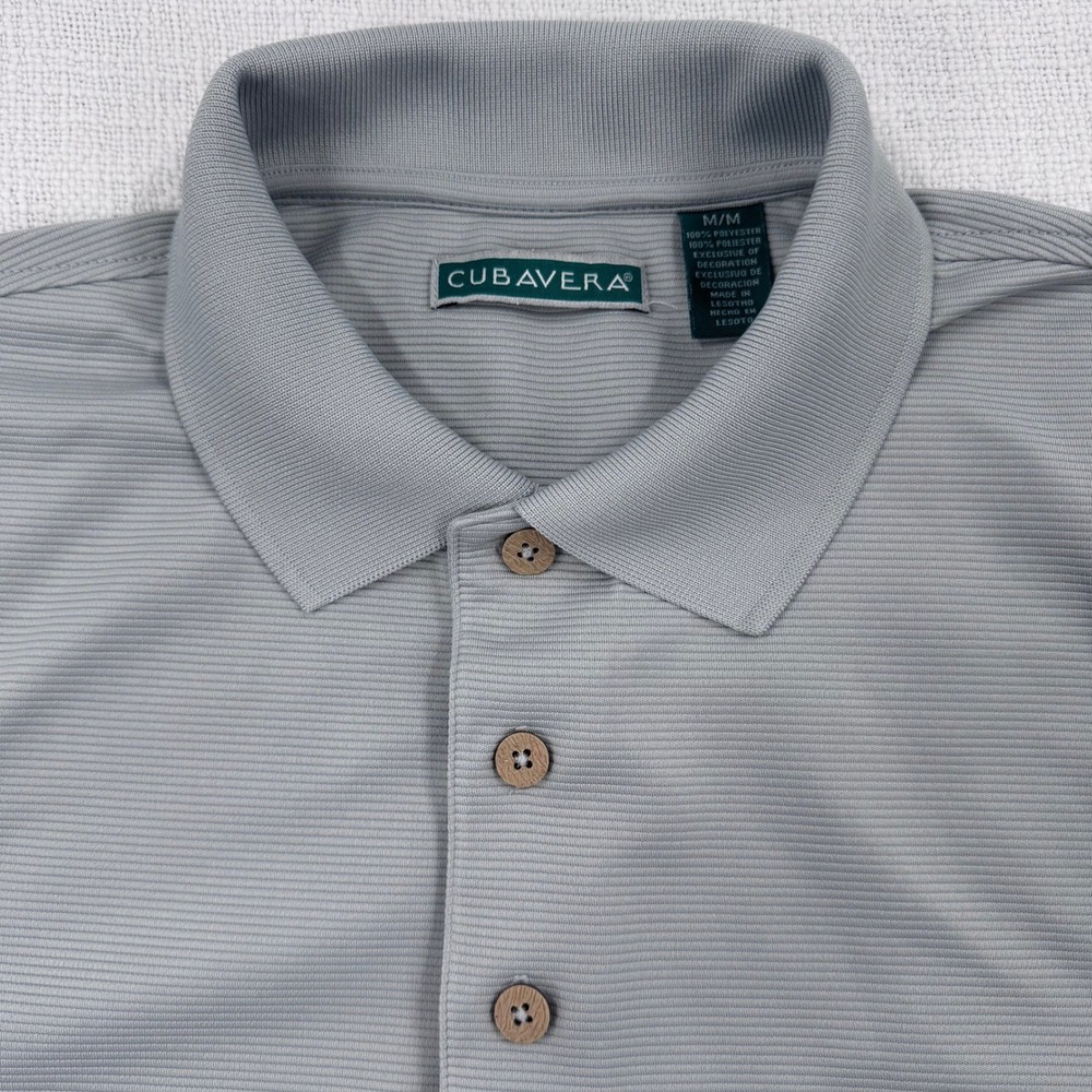 Cubavera Mens Gray Ribbed Performance Polo Shirt Short Sleeve Pineapple Logo M